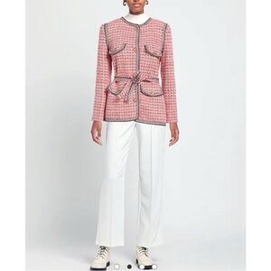 MAJE Venetia Two Tone Tweed Pink Rose Rouge Belted blazer
